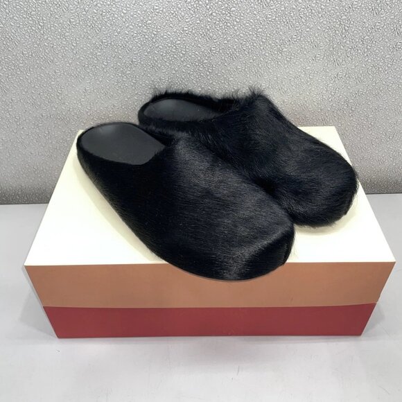 Marni Black Long Hair Calfskin Slip-In Fussbett Sabot Men's US 10